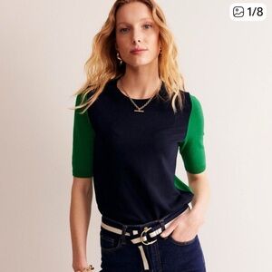Boden blue and green short sleeve sweater size S
